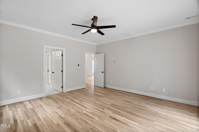 12301 Hardee Rd, Raleigh, NC 27614 - unfurnished bedroom with light wood-style floors, crown molding, baseboards, and a ceiling fan