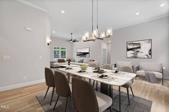 12301 Hardee Rd, Raleigh, NC 27614 - dining area featuring light wood-type flooring, crown molding, recessed lighting, a chandelier, and baseboards