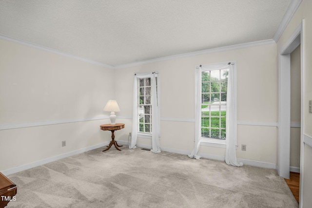 1113 Smokewood Dr, Apex, NC 27502 - unfurnished room with crown molding, carpet floors, a textured ceiling, and baseboards