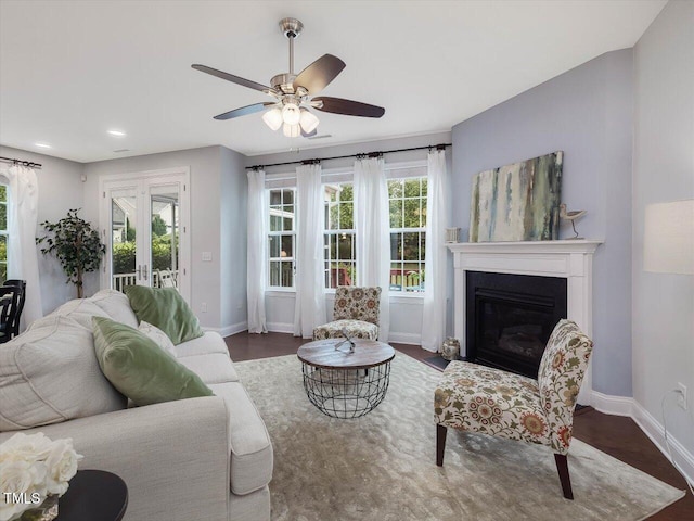 136 Shadow Hawk Dr, Durham, NC 27713 - living room featuring baseboards, wood finished floors, plenty of natural light, and recessed lighting