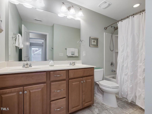 136 Shadow Hawk Dr, Durham, NC 27713 - full bathroom with shower / tub combo with curtain, double vanity, and toilet