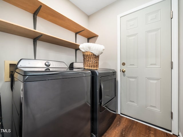 3400 Appling Way, Durham, NC 27703 - washroom with independent washer and dryer and dark wood-type flooring