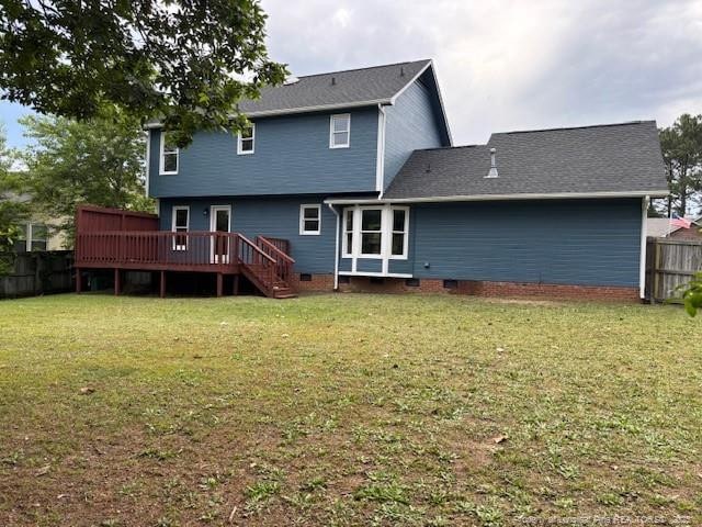 983 Eastment Dr, Fayetteville, NC 28314 - back of house with a deck, crawl space, and stairs