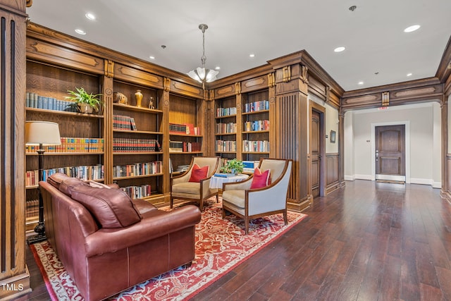 710 Independence Pl Unit 301, Raleigh, NC 27603 - living area with baseboards, recessed lighting, dark wood-style floors, and ornamental molding
