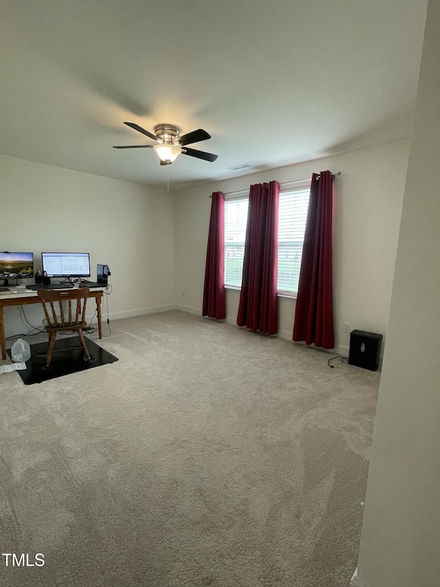 30 Junius Birch Trl, Franklinton, NC 27525 - interior space with an office area, carpet, ceiling fan, and baseboards