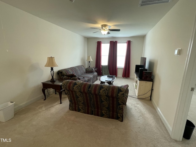 30 Junius Birch Trl, Franklinton, NC 27525 - living area featuring light colored carpet, a ceiling fan, and baseboards