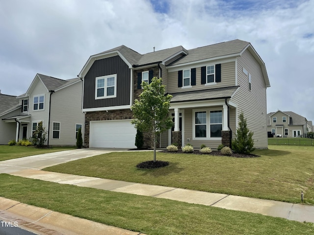 30 Junius Birch Trl, Franklinton, NC 27525 - craftsman house featuring a garage, concrete driveway, stone siding, board and batten siding, and roof with shingles
