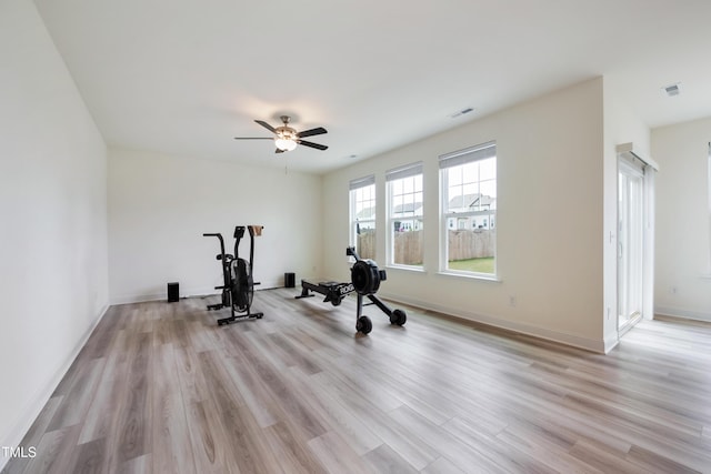 30 Junius Birch Trl, Franklinton, NC 27525 - workout room featuring light wood finished floors and a ceiling fan