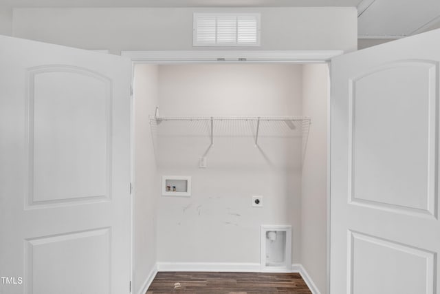 717 Little Patch St, Zebulon, NC 27597 - washroom with washer hookup, electric dryer hookup, dark wood-style floors, and baseboards