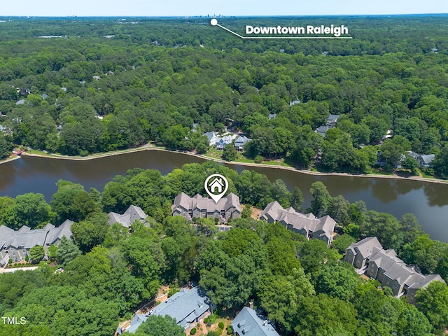 313 Glen Echo Ln Unit J, Cary, NC 27518 - aerial perspective of suburban area featuring a heavily wooded area and a large body of water