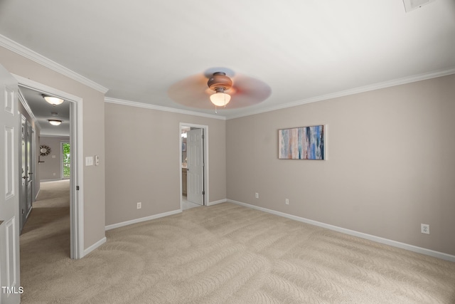 313 Glen Echo Ln Unit J, Cary, NC 27518 - unfurnished bedroom featuring light carpet, ornamental molding, baseboards, connected bathroom, and ceiling fan