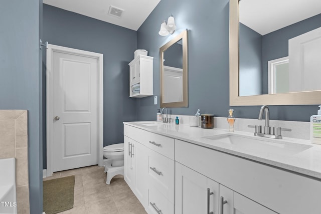 784 Cypress Rd, Cameron, NC 28326 - full bath featuring toilet, tile patterned floors, double vanity, and a bathtub
