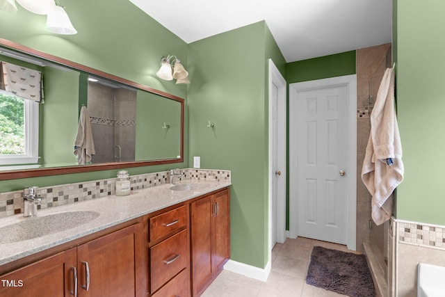 8536 Wolverton Fields Dr, Wake Forest, NC 27587 - bathroom with a stall shower, double vanity, tile patterned flooring, and a tub to relax in