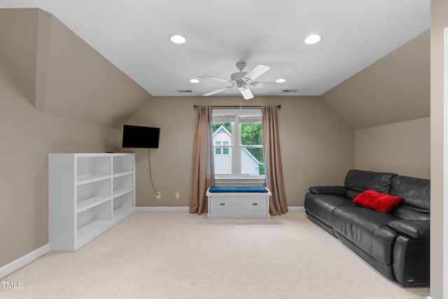 8536 Wolverton Fields Dr, Wake Forest, NC 27587 - sitting room featuring vaulted ceiling, baseboards, carpet flooring, ceiling fan, and recessed lighting