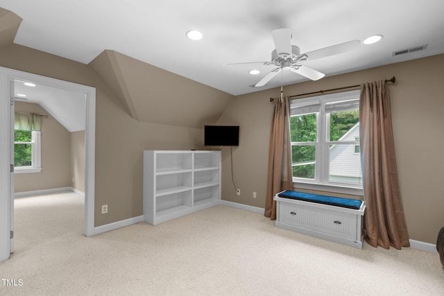 8536 Wolverton Fields Dr, Wake Forest, NC 27587 - bonus room featuring lofted ceiling, carpet flooring, ceiling fan, recessed lighting, and baseboards