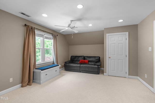8536 Wolverton Fields Dr, Wake Forest, NC 27587 - living area featuring carpet, recessed lighting, ceiling fan, and baseboards