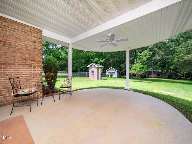 8917 Thompson Mill Rd, Wake Forest, NC 27587 - view of patio with a ceiling fan and view of wooded area