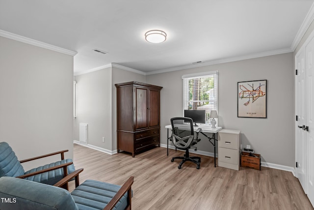 3 Haggis Ct, Durham, NC 27705 - office with light wood finished floors, crown molding, and baseboards