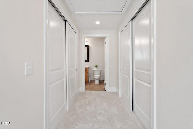 317 W Morgan St Unit 320, Raleigh, NC 27601 - hallway featuring light carpet, recessed lighting, and baseboards