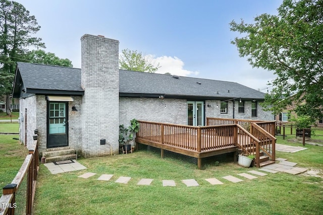 103 Midway Ln, Roanoke Rapids, NC 27870 - back of house featuring roof with shingles, a chimney, entry steps, and a yard