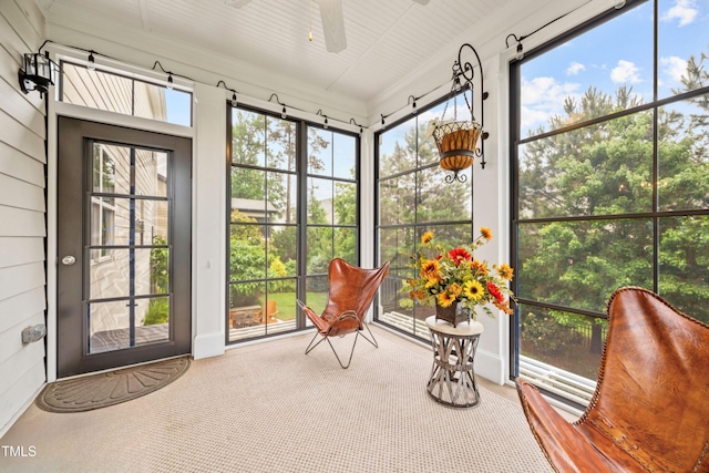 633 Copper Beech Ln, Wake Forest, NC 27587 - sunroom featuring a ceiling fan and carpet flooring