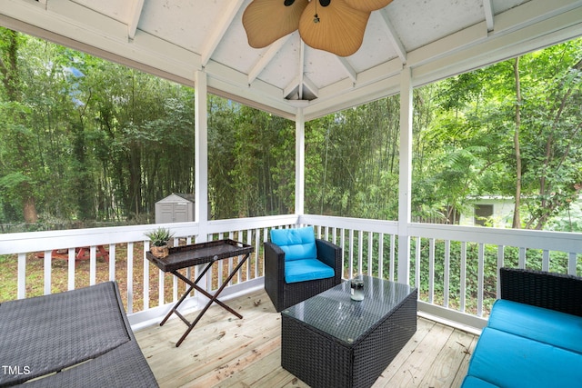 1905 Bivins St, Durham, NC 27707 - wooden deck featuring a ceiling fan