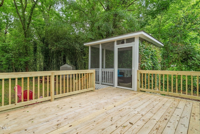 1905 Bivins St, Durham, NC 27707 - wooden terrace with a sunroom and view of scattered trees