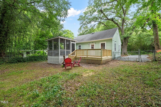 1905 Bivins St, Durham, NC 27707 - back of house featuring a sunroom, a deck, and a gate