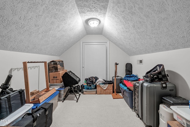 1016 Luminary Ln, Willow Springs, NC 27592 - workout room featuring a textured ceiling, carpet flooring, and vaulted ceiling