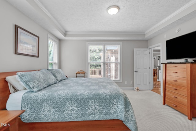 1016 Luminary Ln, Willow Springs, NC 27592 - carpeted bedroom featuring crown molding, a textured ceiling, and a raised ceiling