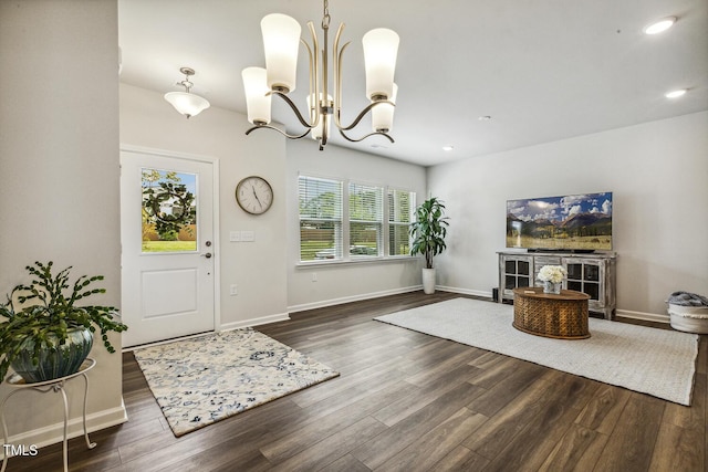 433 Parker Station Ave, Fuquay Varina, NC 27526 - entryway featuring wood finished floors, baseboards, recessed lighting, and a chandelier