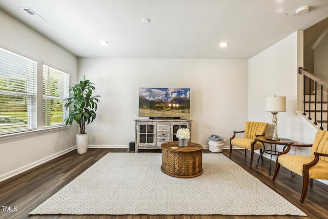433 Parker Station Ave, Fuquay Varina, NC 27526 - living area featuring stairs, dark wood-style floors, baseboards, and recessed lighting
