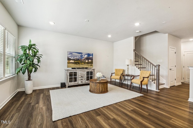 433 Parker Station Ave, Fuquay Varina, NC 27526 - living area with stairway, wood finished floors, recessed lighting, and baseboards