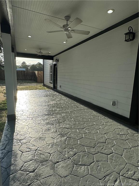 504 E Edinborough Ave, Raeford, NC 28376 - view of patio featuring a ceiling fan