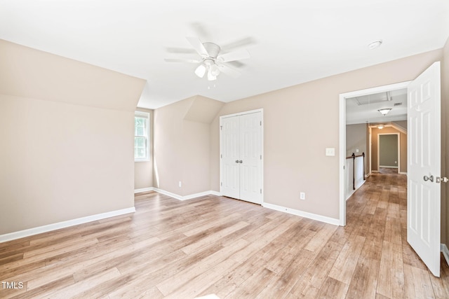 1717 Ormond Rd, Hurdle Mills, NC 27541 - additional living space with a ceiling fan, light wood-style floors, attic access, and baseboards