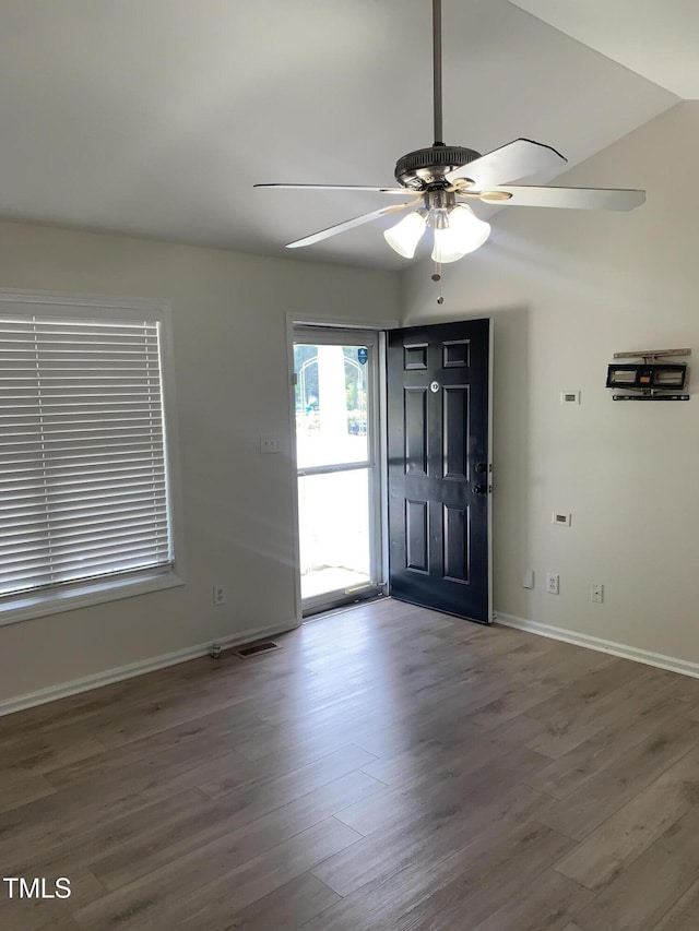 2001 Ballston Pl, Knightdale, NC 27545 - entryway with wood finished floors, ceiling fan, and baseboards