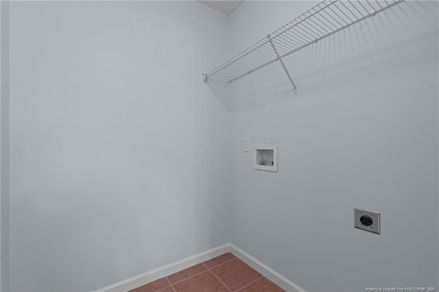 11 Checkmate Ct, Cameron, NC 28326 - laundry room with electric dryer hookup, hookup for a washing machine, baseboards, and dark tile patterned flooring