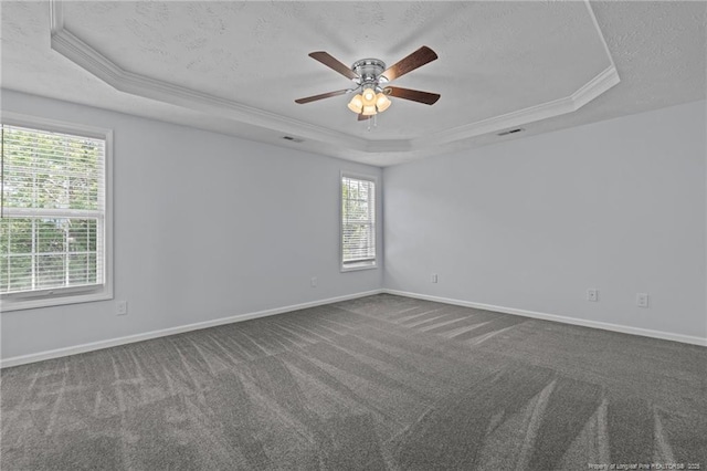 11 Checkmate Ct, Cameron, NC 28326 - unfurnished room with a raised ceiling, a textured ceiling, plenty of natural light, crown molding, and carpet floors