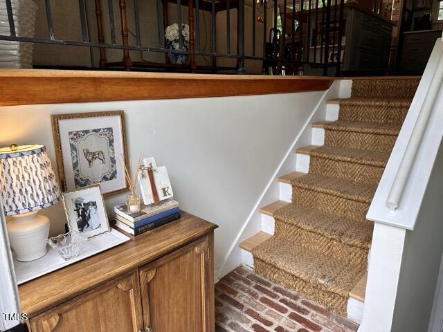 3620 Arrowwood Dr, Raleigh, NC 27604 - stairway with brick flooring