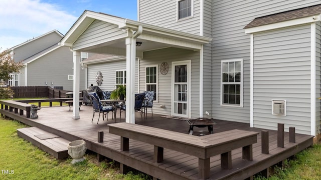 30 Sunbury Ct, Zebulon, NC 27597 - wooden terrace featuring outdoor dining space