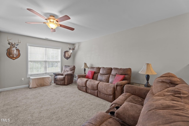30 Sunbury Ct, Zebulon, NC 27597 - carpeted living room featuring ceiling fan and baseboards