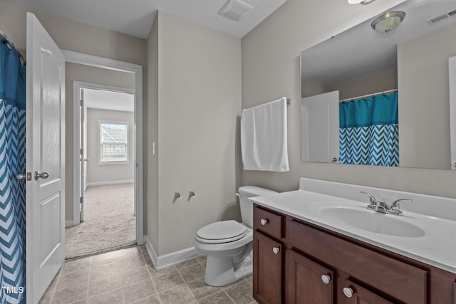 30 Sunbury Ct, Zebulon, NC 27597 - bathroom featuring vanity, baseboards, toilet, and a shower with curtain