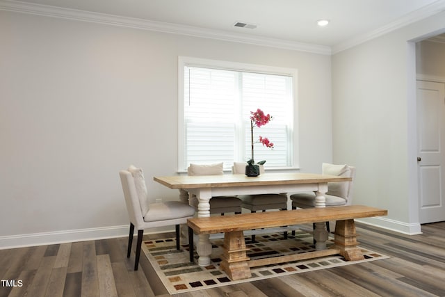 2264 Jollay St, Durham, NC 27703 - dining space with wood finished floors, baseboards, ornamental molding, and recessed lighting