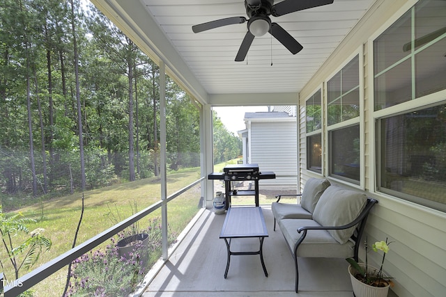 2264 Jollay St, Durham, NC 27703 - sunroom / solarium featuring a ceiling fan and an outdoor hangout area