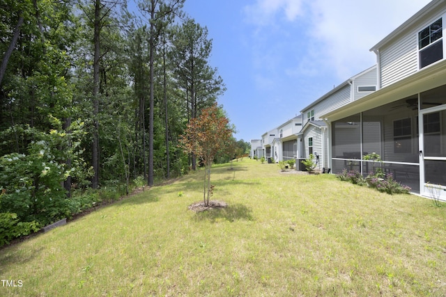 2264 Jollay St, Durham, NC 27703 - view of grassy yard featuring ceiling fan and a sunroom