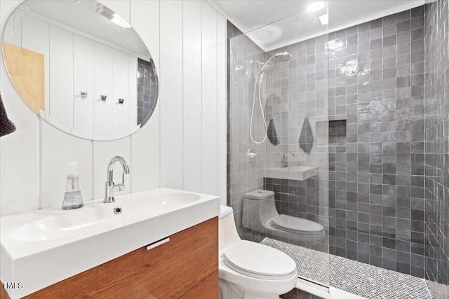 500 Walnut Creek Dr, Goldsboro, NC 27534 - bathroom featuring toilet, a tile shower, and vanity