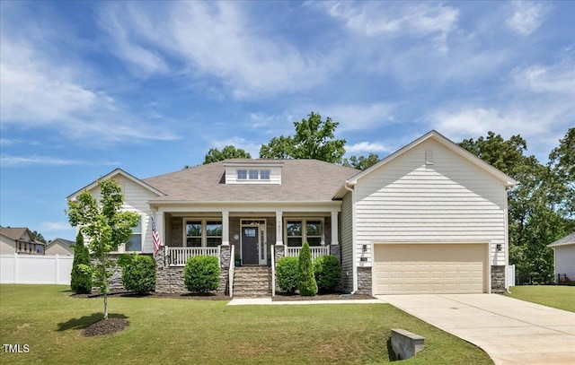 7801 Charters End St, Willow Springs, NC 27592 - craftsman-style home featuring stone siding, driveway, and covered porch