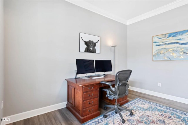7801 Charters End St, Willow Springs, NC 27592 - office space featuring crown molding, dark wood finished floors, and baseboards