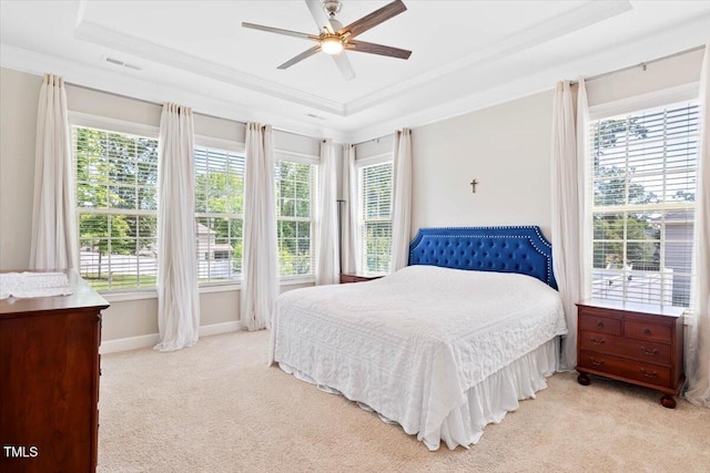 7801 Charters End St, Willow Springs, NC 27592 - bedroom with a raised ceiling, multiple windows, ornamental molding, and carpet floors