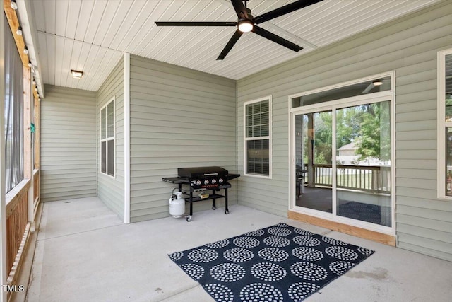 7801 Charters End St, Willow Springs, NC 27592 - view of patio featuring a ceiling fan and grilling area